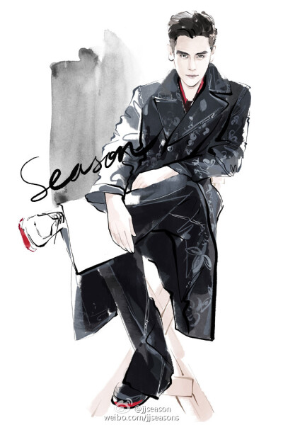 #jjseason插画# #season明星插画# ----- 模特出身@彭于晏 身穿Dior Homme 2016冬季系列，酷帅登上《L’officiel Homme》@时装男士杂志 封面。