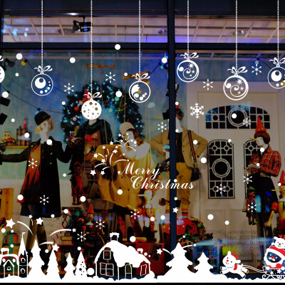 创意圣诞节装饰商场店铺公司橱窗玻璃贴纸墙贴画自粘推拉门贴窗花