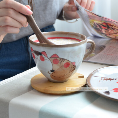 我是猫 创意可爱陶瓷带盖勺马克杯 水杯牛奶咖啡早餐燕麦片杯子
