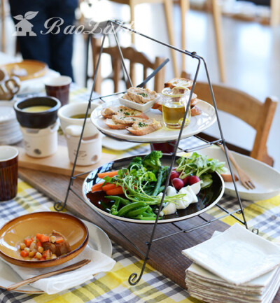 BAOZAKKA 北欧下午茶 聚餐 餐桌双层盘架 餐盘点心架 手工品 B31