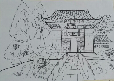 线描装饰画～爱莲湖写生