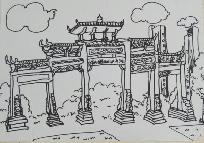 线描装饰画～爱莲湖写生