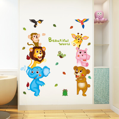 卡通动物墙纸墙上贴画宝宝儿童房幼儿园卧室墙壁装饰自粘墙贴纸