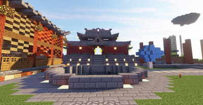 Minecraft 中国古建筑 加了不同光影的大殿，屋顶着实费了一番功夫，但整体效果很棒！感觉自己是要干大事的人(*￣︶￣)