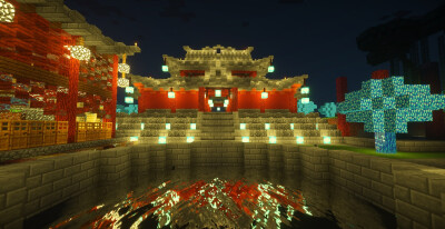 Minecraft 中国古建筑 加了不同光影的大殿，屋顶着实费了一番功夫，但整体效果很棒！感觉自己是要干大事的人(*￣︶￣)
