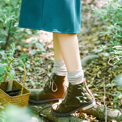 足衣也 复古堆堆袜日系女士韩国条纹秋冬厚中筒袜子 粗线保暖女袜