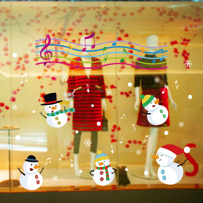圣诞节墙贴玻璃贴纸店铺商场装饰品橱窗场景布置贴画音乐小雪人