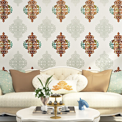 普纳 欧式大马士革3D立体鹿皮纹无纺布壁纸 卧室客厅沙发背景墙纸