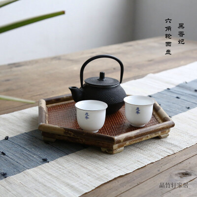 梅鹿竹茶具文玩收纳盘 茶盘 竹托盘 茶杯架子 干泡盘茶台 手工