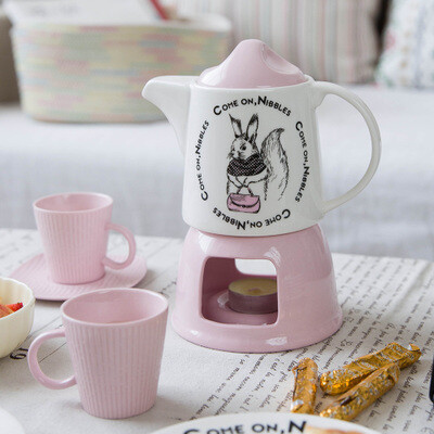 摩登主妇 糖果色彩泥系列 卡通花茶壶套装带底座花茶杯咖啡具