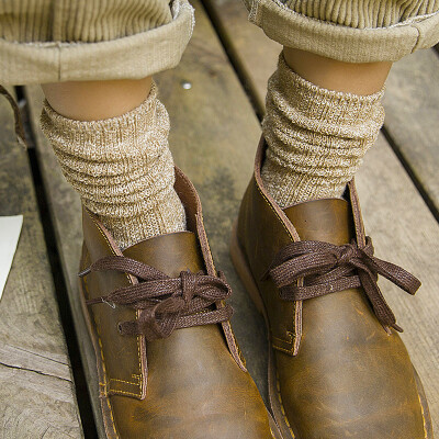 日系复古粗线棉质针织堆堆袜 秋冬季女士中筒袜子 时尚潮女靴袜
