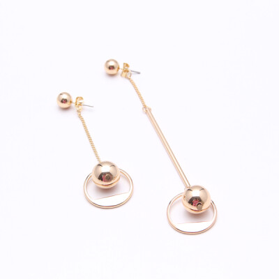 两件欧美风极简设计感不对称金色圆珠长短分体式金属耳环