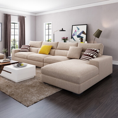 北欧现代简约棉麻布艺沙发组合美式可拆洗转角日式时尚客厅家具