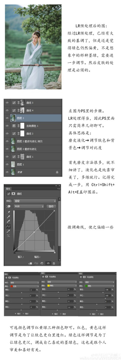 #摄影教程分享##摄影教程#
via.齐伟要当海贼王（见水印）
前些天《归隐》这组片子好多人觉得色调好看，所以今天分享给大家～关于茶园清新古风如何调色，简单几步就搞定～