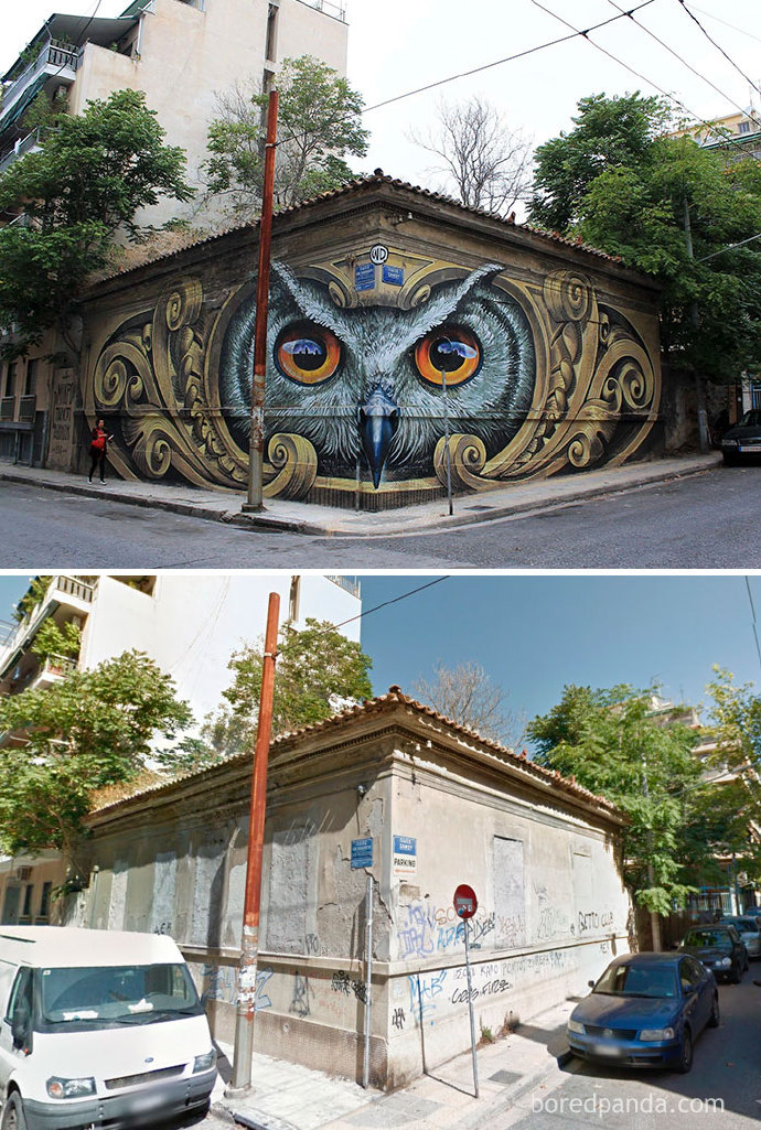 街头艺术是如何改变我们的城市的～（via：boredpanda.com/before-after-street-art-boring-wall-transformation）