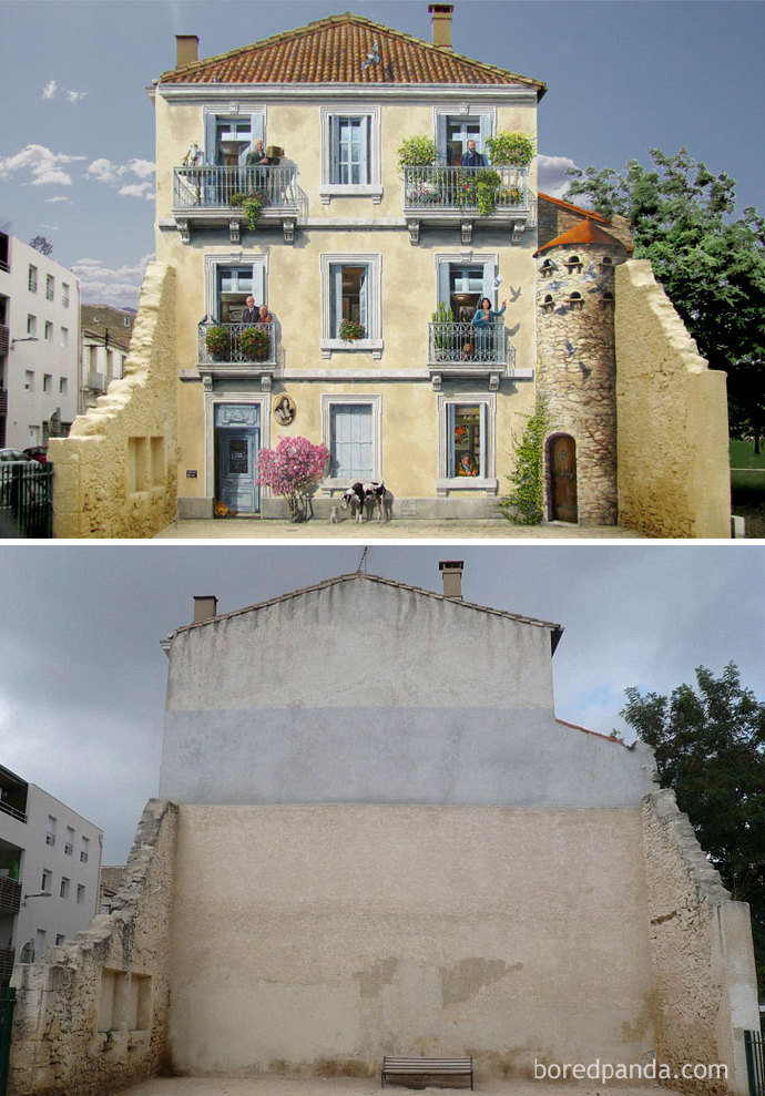 街头艺术是如何改变我们的城市的～（via：boredpanda.com/before-after-street-art-boring-wall-transformation）