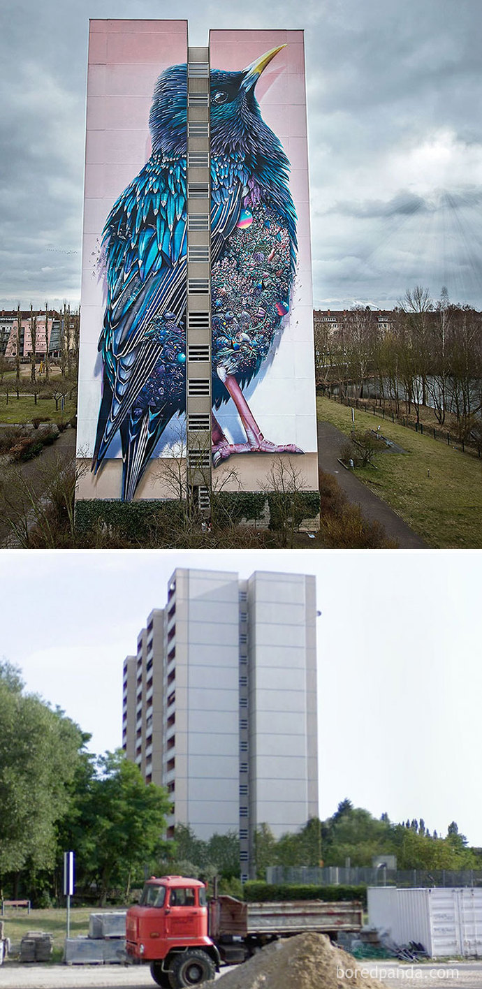 街頭藝術(shù)是如何改變我們的城市的～（via：boredpanda.com/before-after-street-art-boring-wall-transformation）