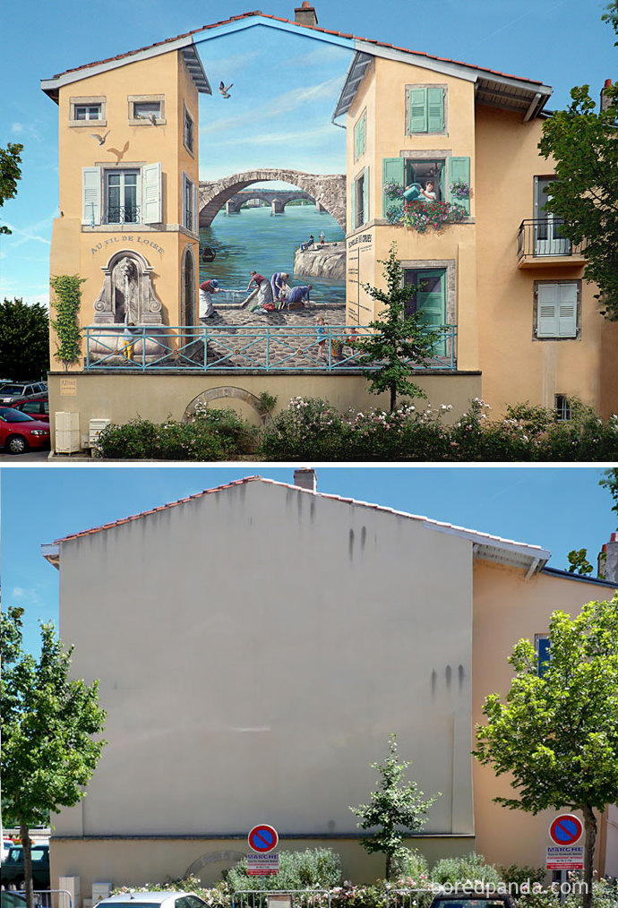 街头艺术是如何改变我们的城市的～（via：boredpanda.com/before-after-street-art-boring-wall-transformation）