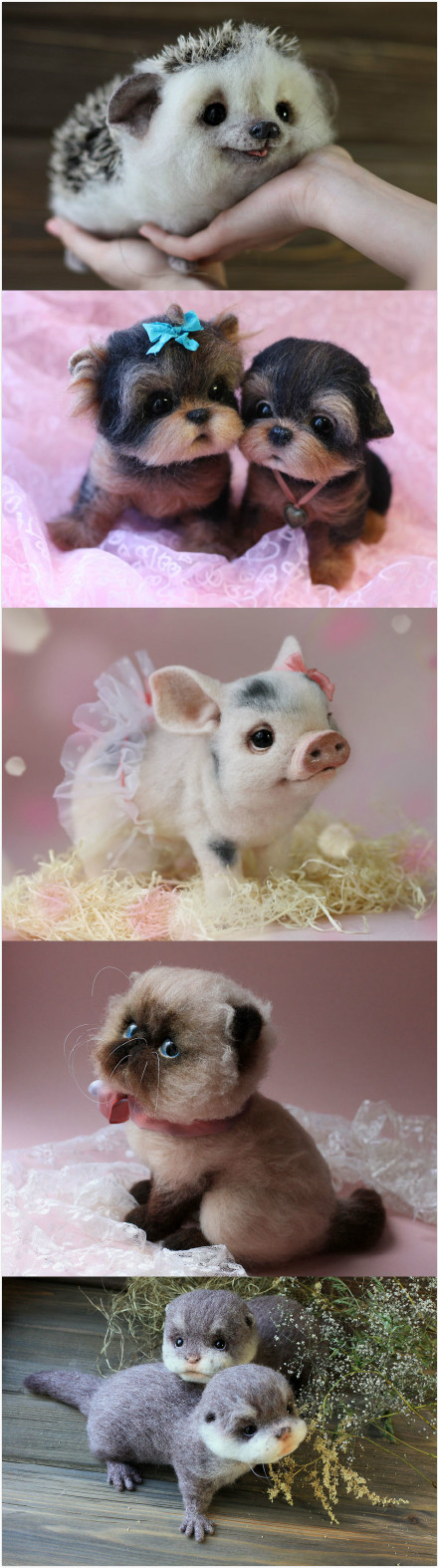 #最萌宠物# 这些可爱的动物都是俄罗斯艺术家Tatyana做的羊毛毡玩具......可爱吗？你最喜欢哪个？