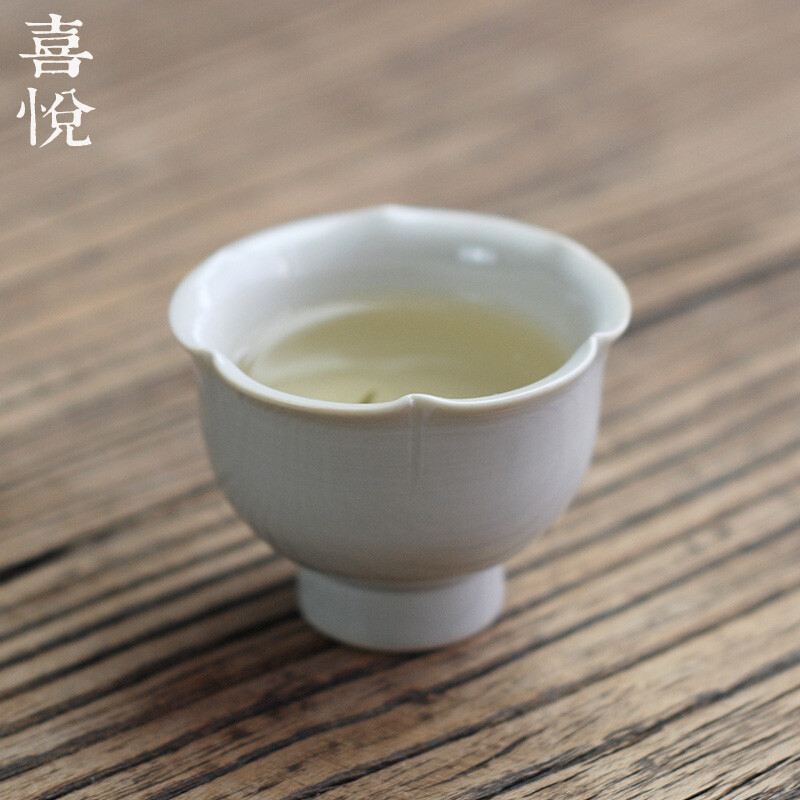 喜悦茶铺 普洱品茗茶杯 手工拉坯高脚陶瓷杯盏 功夫茶具 梅边