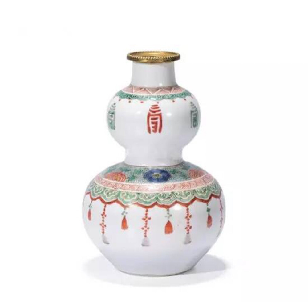 清康熙五彩璎珞纹小葫芦瓶