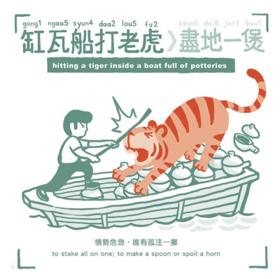 【图解广东话】据说猫是老虎的师傅，教会了老虎捕猎。但是猫为了保全自己，留了一手，没有教老虎上树，怕教会徒弟饿死师傅，那究竟跟虎有关的广东话有哪些呢？（图：阿涂）