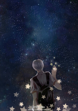 星空 星星 手绘 少年 锁屏 壁纸 背景 唯美
图源见logo 微博@帝听sakya 是个不错的唱见呢 此图出自歌曲：北极星 画手：微博@鱼鱼困