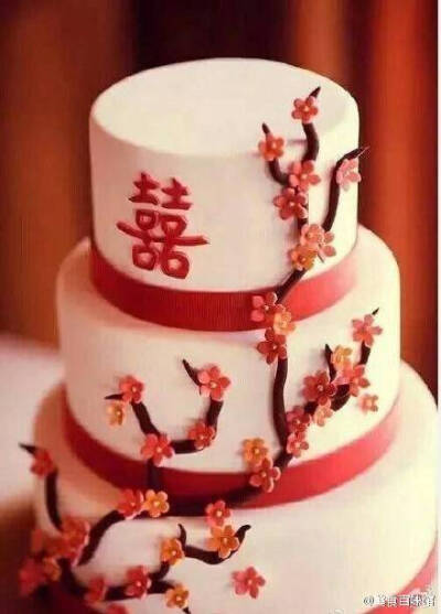 婚礼喜庆的桃花蛋糕美美哒有颜又好吃