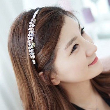 2016韩国6月现货 时尚彩色宝石水钻串珠发箍发卡压发圈