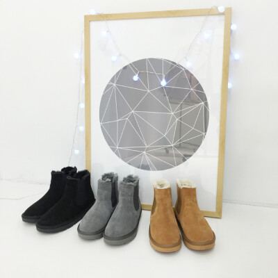 花木偶2016冬季复古百搭矮帮短筒真皮磨砂皮牛皮加绒雪地靴