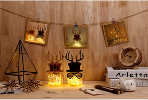北欧创意家居原创木质玻璃鹿先生小夜灯圣诞节情人节新年生日礼物