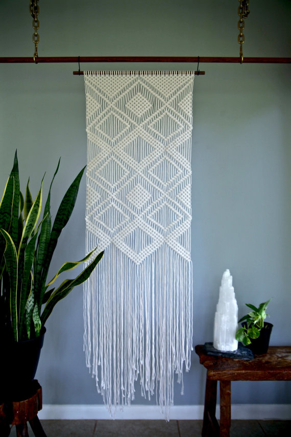 Large Macrame Wall Hanging - Natural White Cotton Rope on 24