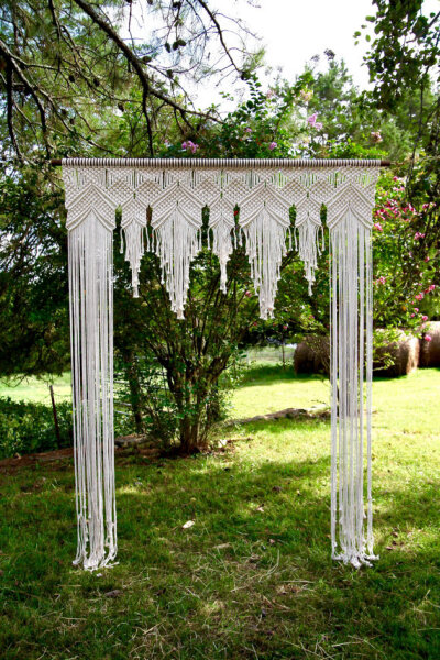 NEW Macrame Wedding Arch - 6' x 8' Natural White Cotton Rope on Wooden Dowel - Wedding Backdrop, Headboard, Curtain - Boho Decor