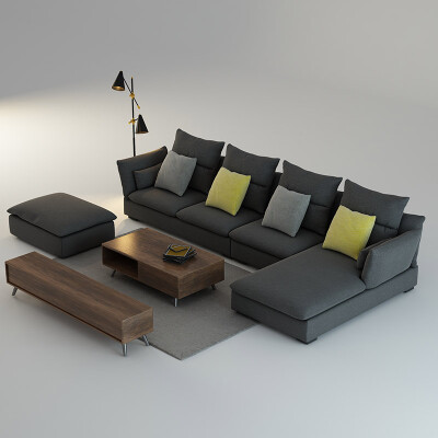 易阁居北欧宜家布艺沙发组合可拆洗简约现代L型转角沙发客厅家具