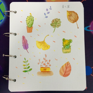 水彩，向日葵，夏七酱，短发，小清新，手帐素材，插画，情话，短句