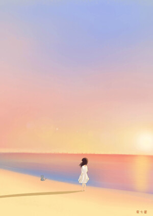 水彩，向日葵，夏七酱，短发，小清新，手帐素材，插画，情话，短句