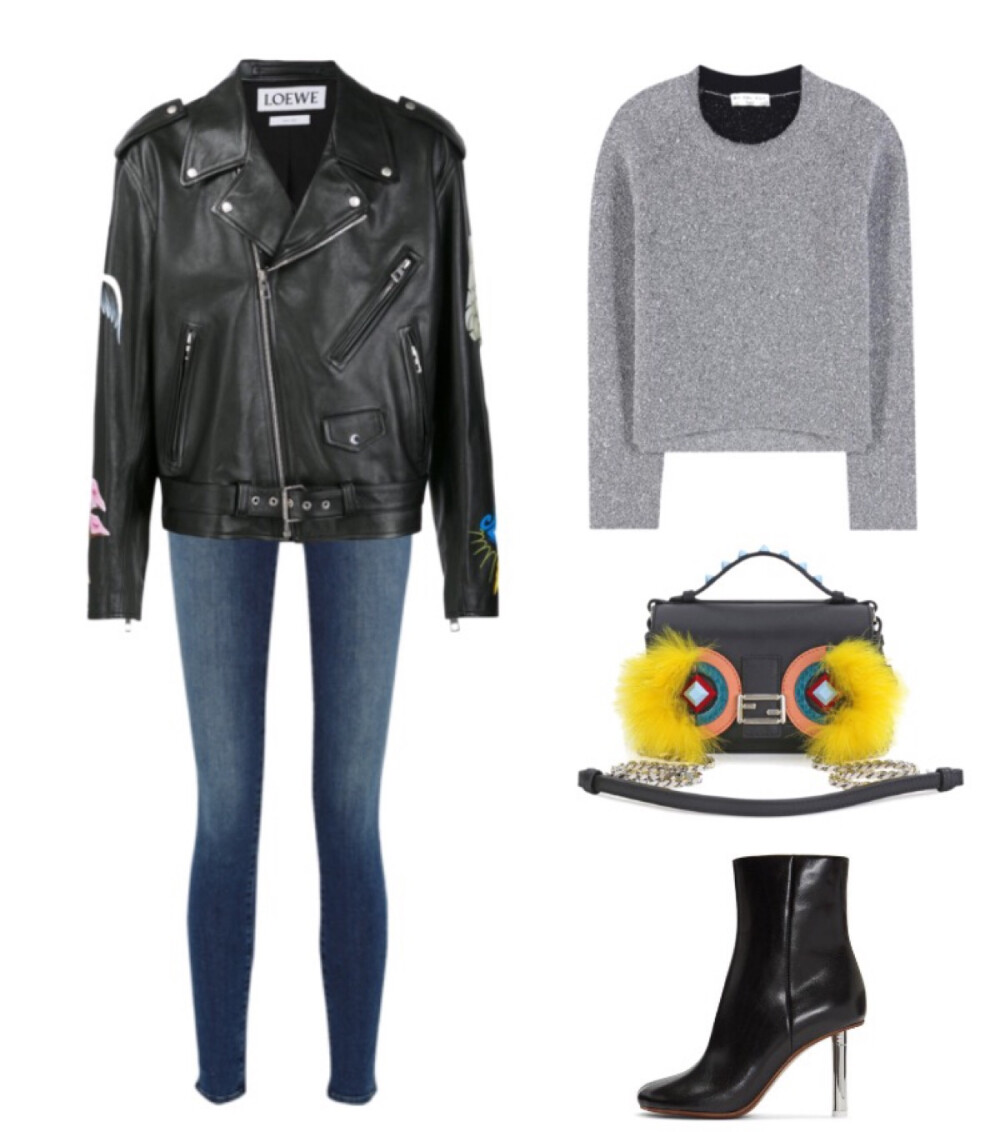 Loewe jacket，Balenciaga sweater，Frame jeams，Fendi bag，Vetements boot#2016