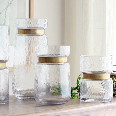 西西里 美式乡村工业风 金属束边透明玻璃花瓶 家居现代简约花器
