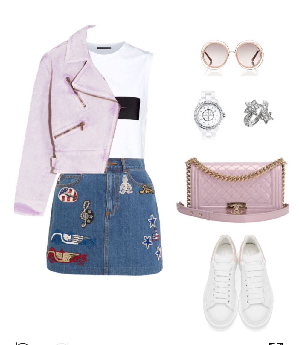 Fendi top，Marc Jacobs skirt，Roberto Cavalli jacket，Alexander Mcqueen sneaker，Chanel bag、watch、ring#2015