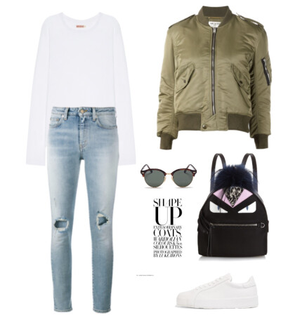 Organci by John Patrick shirt，Saint Laurent jeans、jacket，Jil Sander sneaker，Fendi backpack，Ray-Ban sunglasses#2016