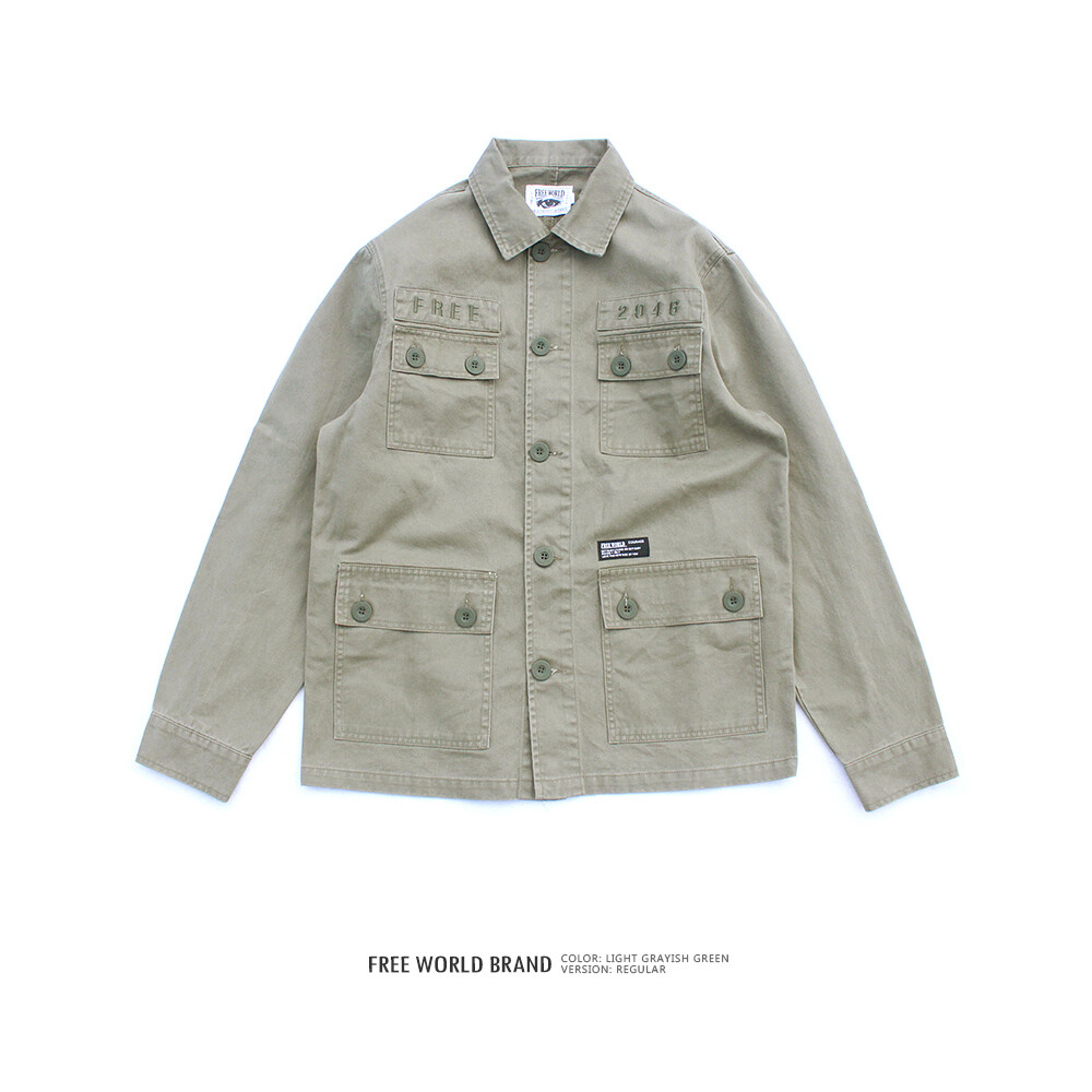 FREE WORLD BRAND 2016AW 水洗工装四袋修身夹克 树皮 浅灰绿色