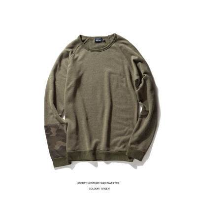 LIBERTY KOSTUME camo sweater 手袖拼接 迷彩 薄绒棉 圆领套头卫衣