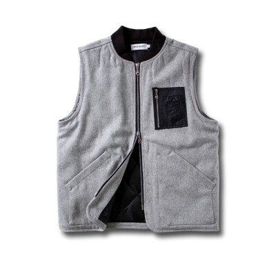 BORSCHT WOOLEN VEST 灰色羊毛混纺毛呢复古大口袋夹棉马甲棉背心