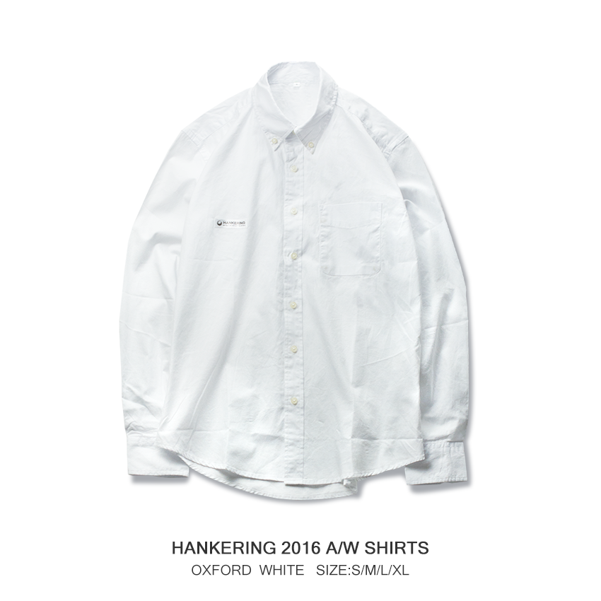 HANKERING 2016 A/W 高品质纯棉牛津纺素色日常简约尖领长袖衬衫