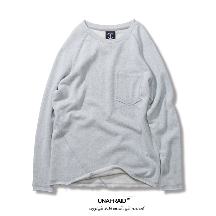 UNAFRAID 2016A/W CREWNECK SWERTER 银灰色 贴袋套头圆领针织卫衣