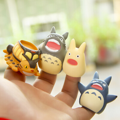 宫崎骏 Totoro龙猫周边 手指玩具 搪胶公仔4枚入 指套
