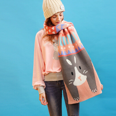 【预售12.15发货】萝拉设计师童话冬季萌兔可爱粉色加厚保暖围巾