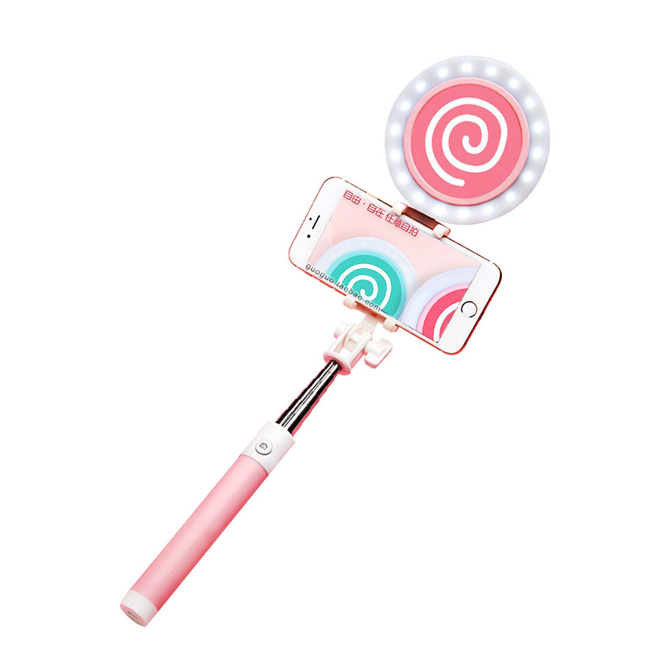 棒棒糖立体美颜补光自拍杆 蓝牙手机拍照直播补光灯创意礼物