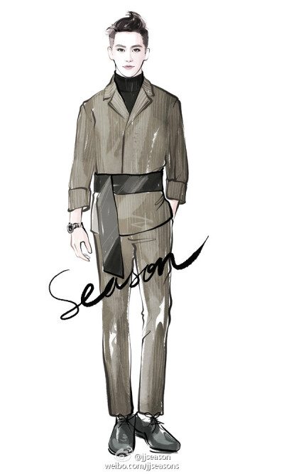 #jjseason插画# #season明星插画# ----- @许魏洲ZZ 身穿Jil Sander 2017春夏系列西服，帅气现身@芭莎男士 2016#年度人物风云盛典#，并获得“年度吸引力明星”奖。 O酷帅摇滚少年许魏洲