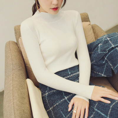 2016秋冬季新款女装 韩版修身显瘦百搭半高领纯色针织毛衣打底衫